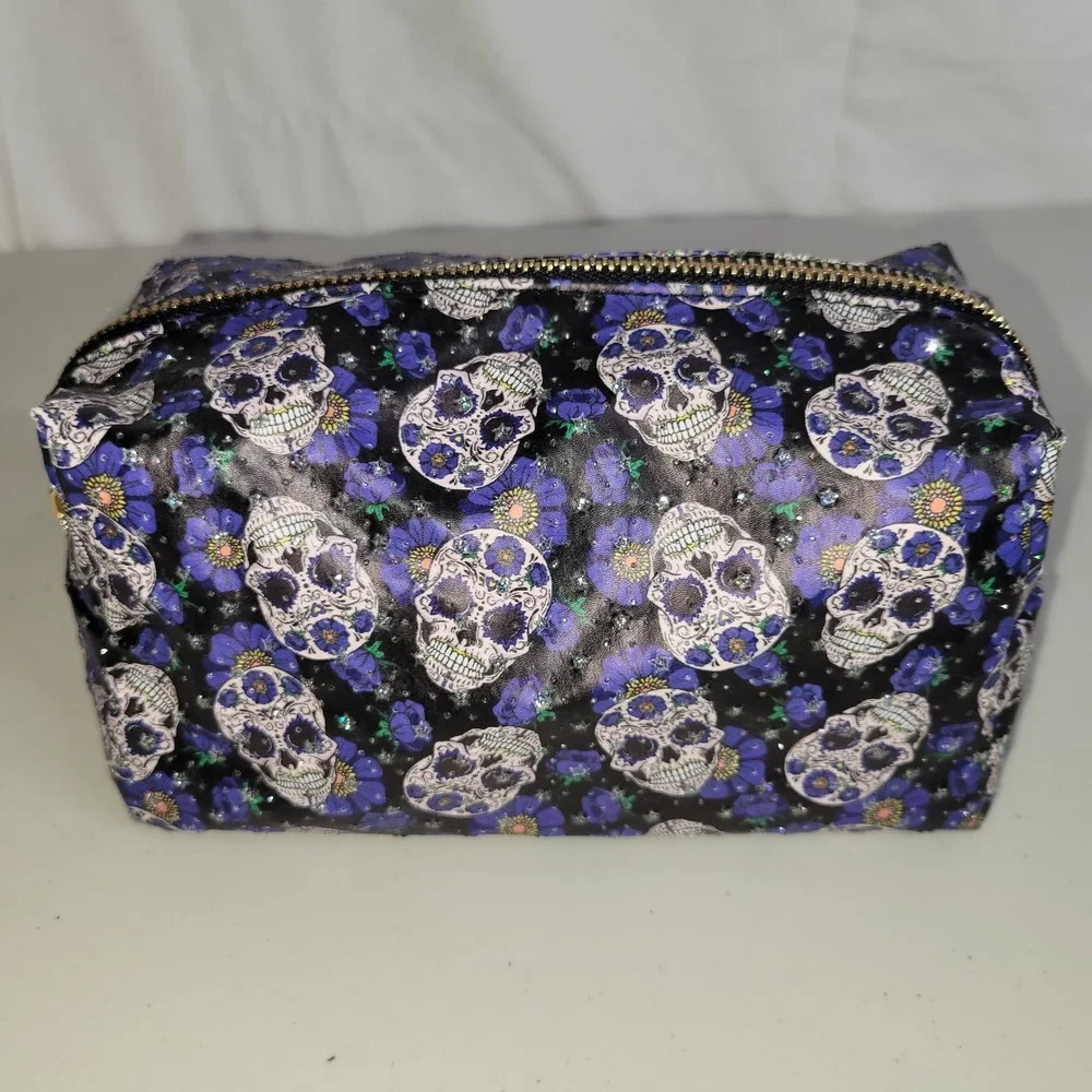 Sugar Skull Floral Cosmetic Bag Pouch Makeup‎ Organizer Zipper